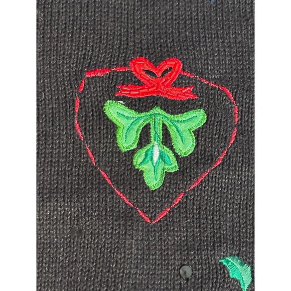 Vintage Black Cardinal Holiday Sweater Plus Size 1X Christmas Embroidered Birds - Picture 8 of 10